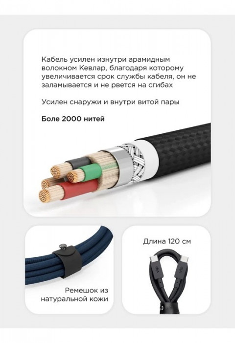 Кабель VLP Nylon Cable USB C - USB C 1.2м белый