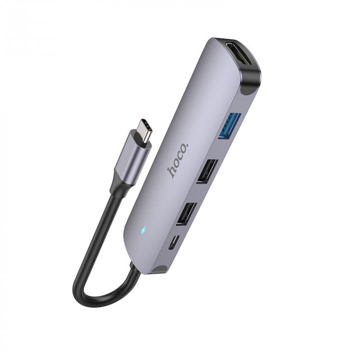 Стыковочная станция HOCO HB27 USB 2.0 x2, 1 USB 3.0, Type-C, HDMI Серый | Фото 1 из 2