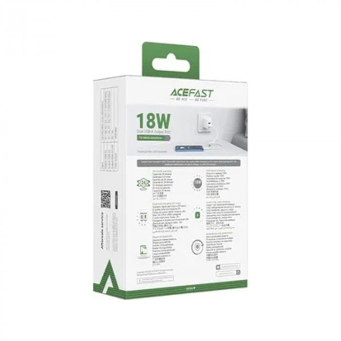 Зарядное устройство ACEFAST A33 18W USB-A+USB-A Белый | Фото 1 из 3