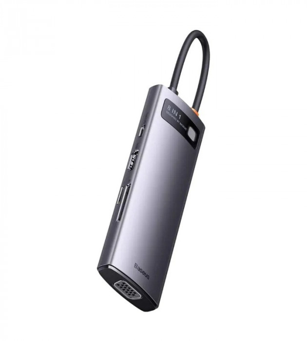 Стыковочная станция Baseus Metal Gleam Series 8-in-1 Multifunctional Type-C HUB Docking Station Серый (WKWG080113) | Фото 3 из 4