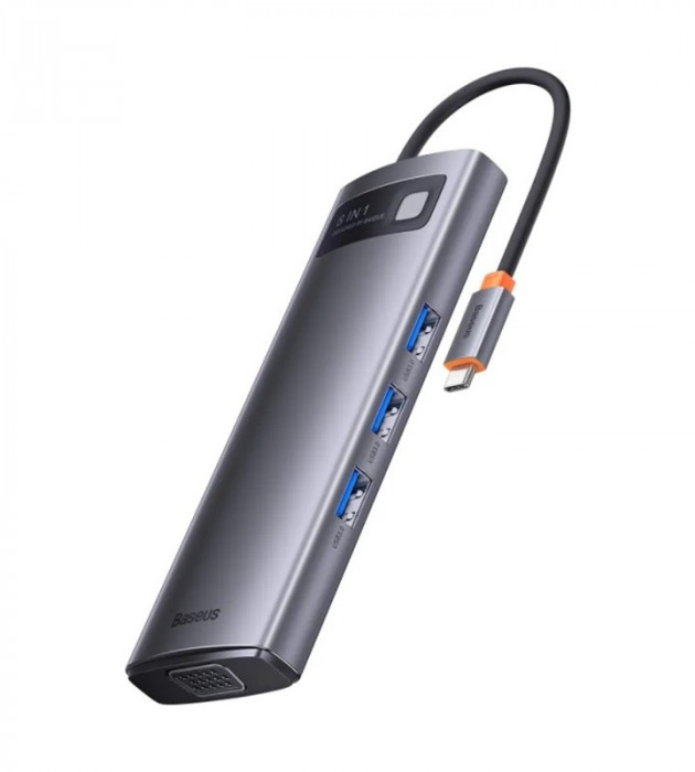 Стыковочная станция Baseus Metal Gleam Series 8-in-1 Multifunctional Type-C HUB Docking Station Серый (WKWG080113) | Фото 4 из 4