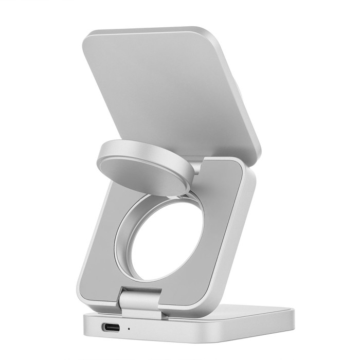 Беспроводное зарядное устройство uBear Balance Ultra, 3-в-1, с поддержкой MagSafe, Qi2, Серебро | Фото 3 из 7