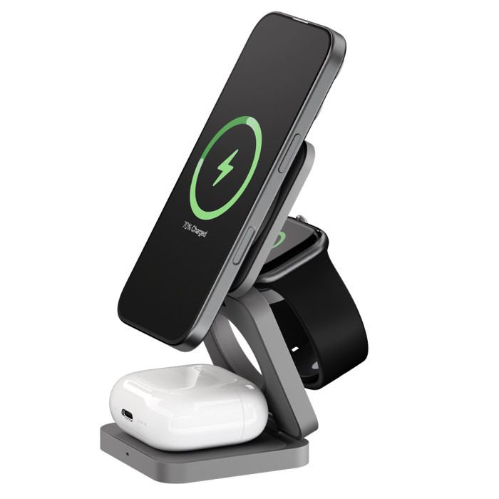 Беспроводное зарядное устройство uBear Balance Ultra, 3-в-1, с поддержкой MagSafe, Qi2, Серый | Фото 1 из 7