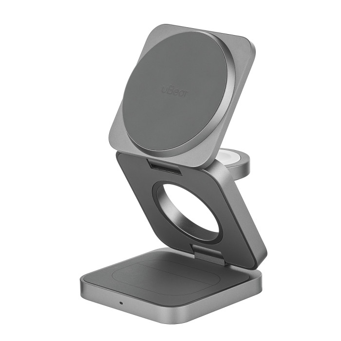 Беспроводное зарядное устройство uBear Balance Ultra, 3-в-1, с поддержкой MagSafe, Qi2, Серый | Фото 7 из 7