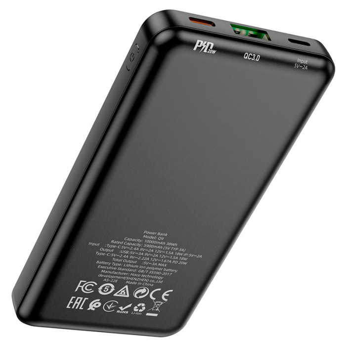 Внешний аккумулятор HOCO Q9 Shell PD20W + QC3.0 10000mAh Черный | Фото 4 из 5
