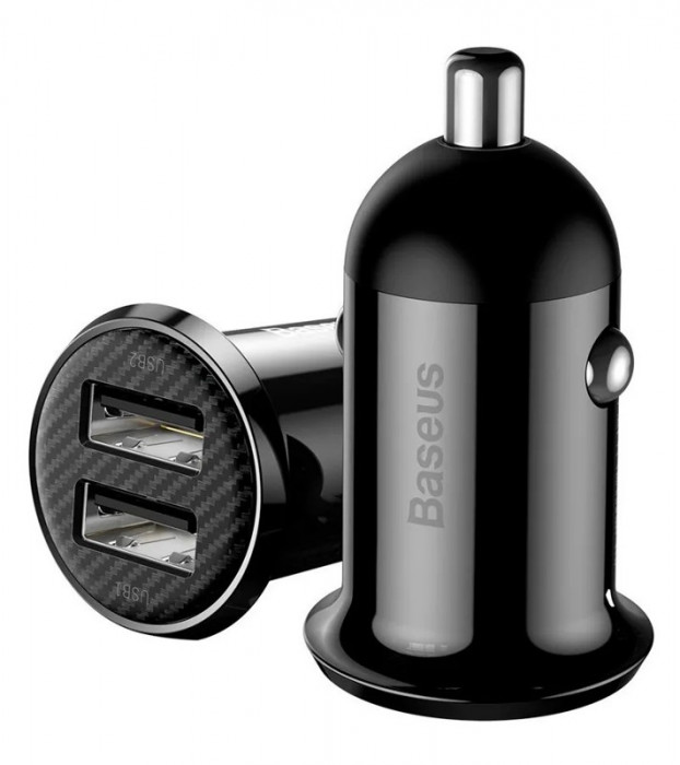 Автомобильное зарядное устройство Baseus Grain Pro 24W 2USB Черный | Фото 2 из 6