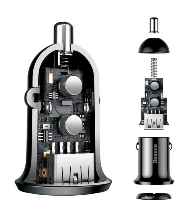 Автомобильное зарядное устройство Baseus Grain Pro 24W 2USB Черный | Фото 4 из 6