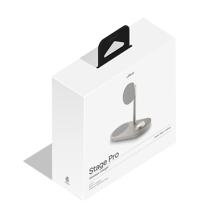 Беспроводное зарядное устройство uBear Stage Pro, 3-в-1, MagSafe совместимое, Титан | Фото 2 из 4
