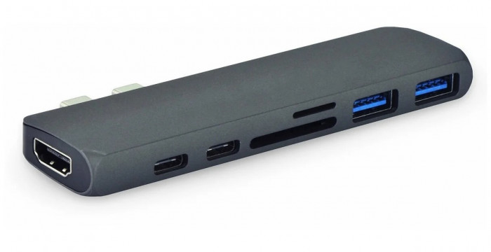 Стыковочная станция Gurdini для Macbook USB-C to 2*PD/HDMI/2*USB3.0/SD/TF Графит | Фото 2 из 6