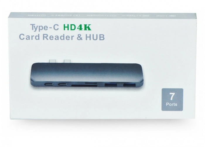Стыковочная станция Gurdini для Macbook USB-C to 2*PD/HDMI/2*USB3.0/SD/TF Графит | Фото 4 из 6