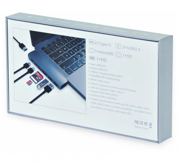 Стыковочная станция Gurdini для Macbook USB-C to 2*PD/HDMI/2*USB3.0/SD/TF Графит | Фото 5 из 6