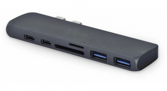 Стыковочная станция Gurdini для Macbook USB-C to 2*PD/HDMI/2*USB3.0/SD/TF Графит | Фото 6 из 6