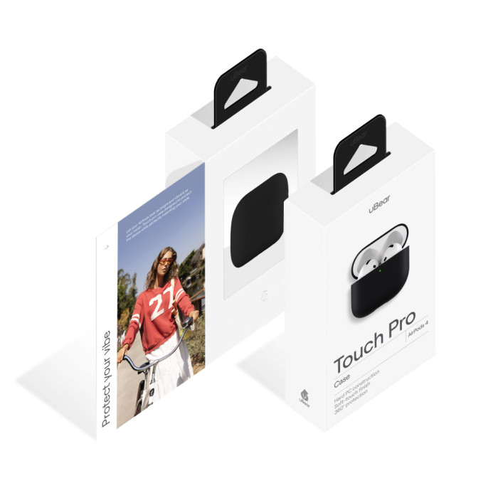 Чехол uBear для AirPods 4 Touch Pro Case, 1,2 мм, PC+силикон, усиленный, Черный | Фото 5 из 5