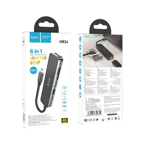 Стыковочная станция HOCO HB24 Type-C на Easy display HDMI + USB3.0 + USB2.0 + SD + TF + PD | Фото 2 из 3